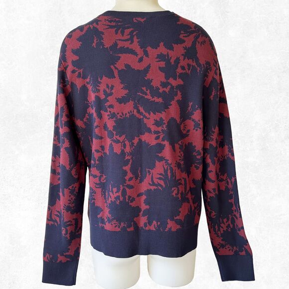 Ann Taylor Navy Black/Rust Print Round Neck Cardigan Sweater - Women's XL - Picture 5 of 5